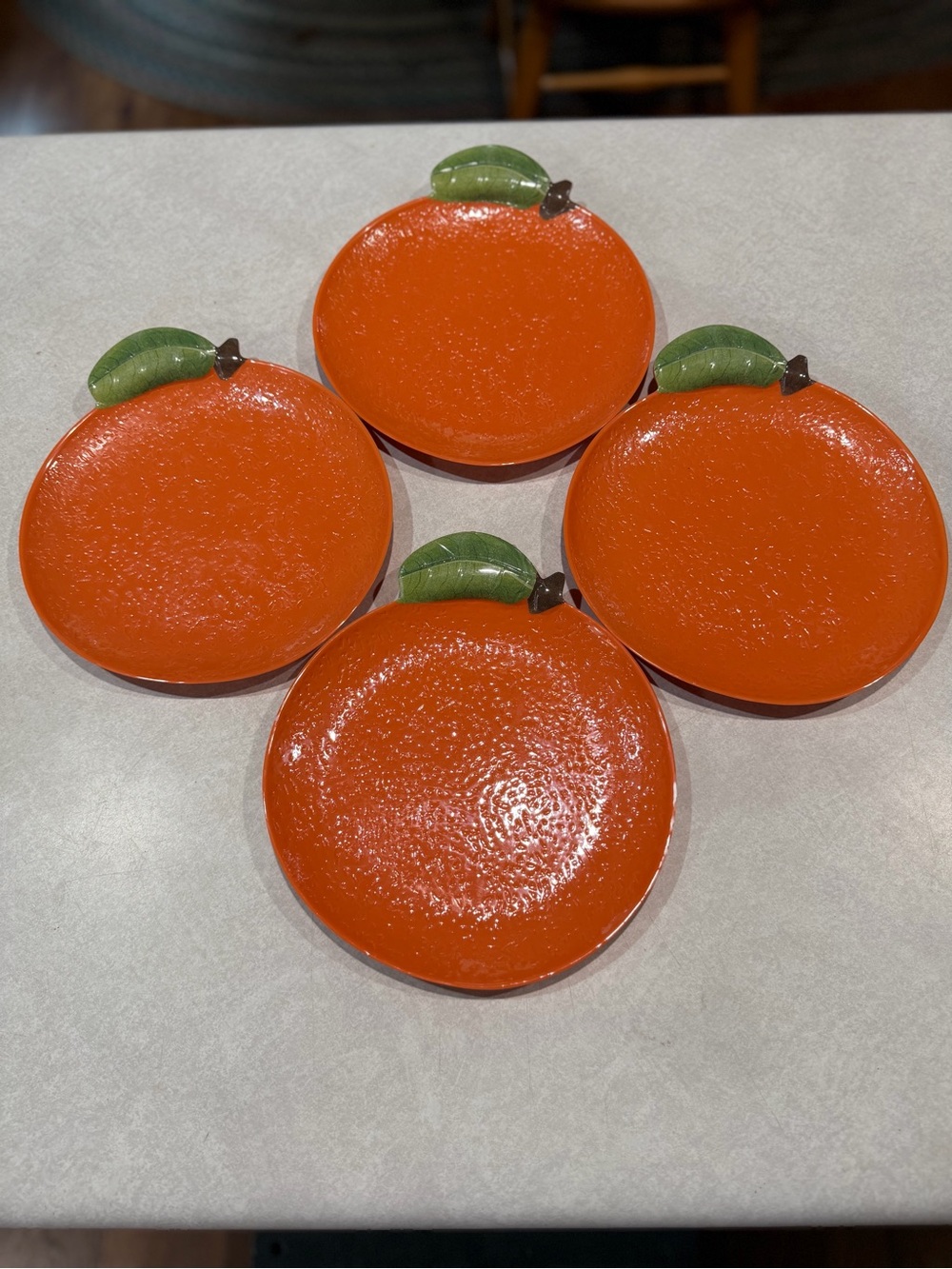 Set of 4 Shabby Chic Melamine Orange Fruit Shaped Plates (8")